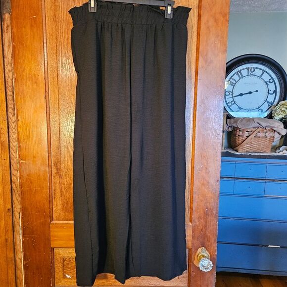 MAYFASEY Black High-Waisted Long Palazzo Wide-Leg Pants Size L | Flowing Fit New - Picture 2 of 9